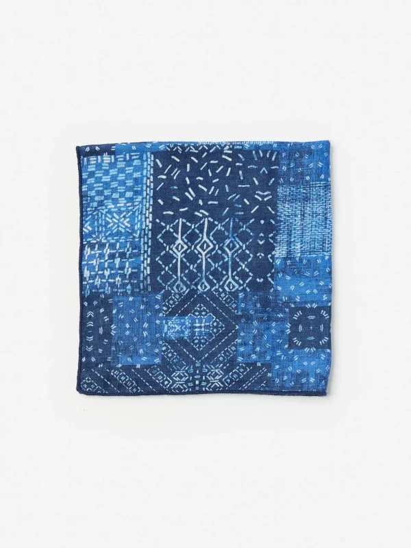 Cheap J. McLaughlin Linen Pocket Square In Diamond Patch Navy/Denim Blue