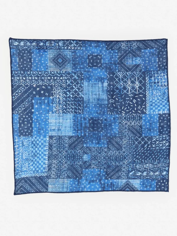 Cheap J. McLaughlin Linen Pocket Square In Diamond Patch Navy/Denim Blue