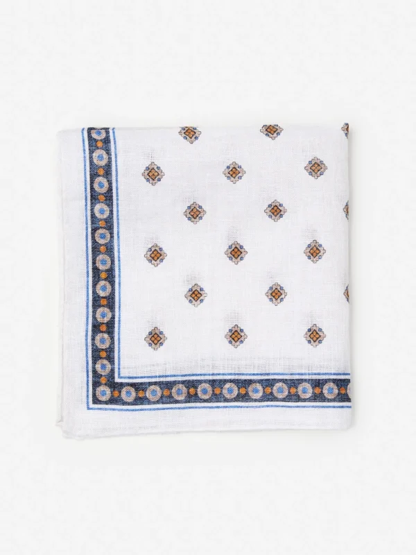 Discount J. McLaughlin Linen Pocket Square In Foulard Off White/Khaki