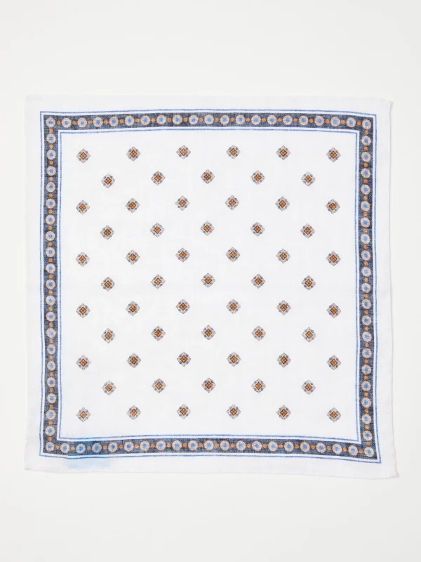 Discount J. McLaughlin Linen Pocket Square In Foulard Off White/Khaki