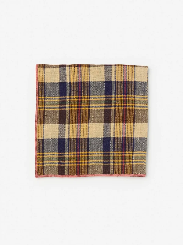 Discount J. McLaughlin Linen Pocket Square In Plaid Yellow/Navy