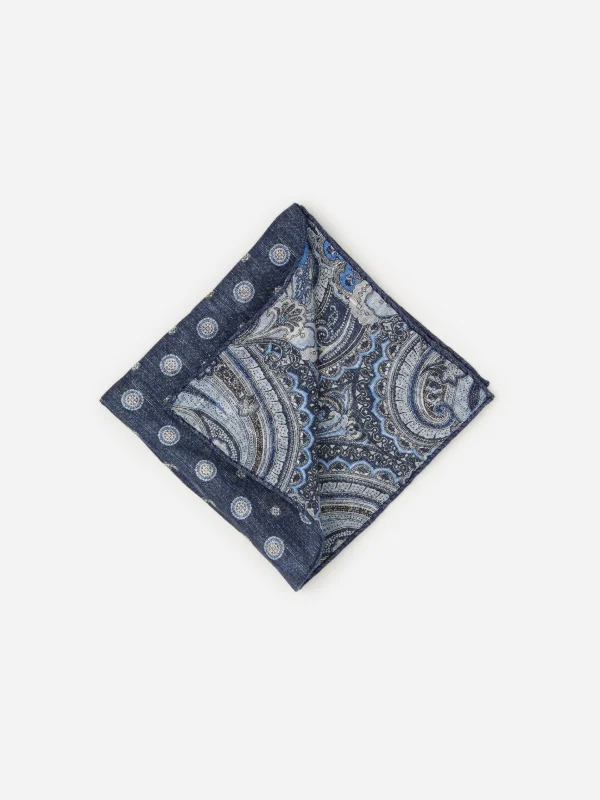 Outlet J. McLaughlin Linen Pocket Square In Reverse Paisley Denim