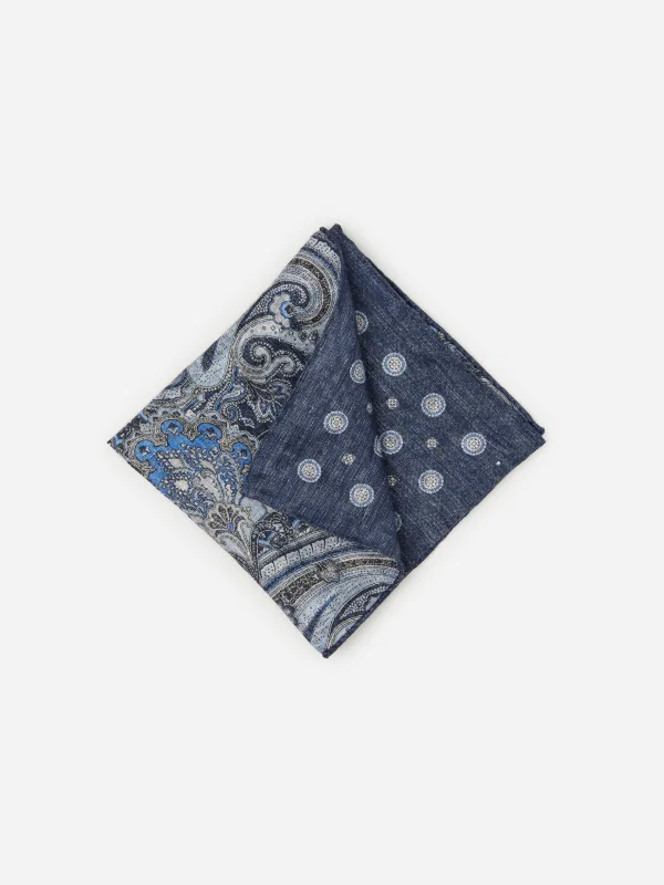 Outlet J. McLaughlin Linen Pocket Square In Reverse Paisley Denim