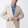 Store J. McLaughlin Lisbon Linen Blazer In Window Pane White/Tan/Blue