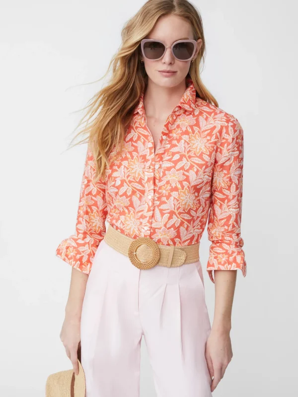 Sale J. McLaughlin Lois Linen Shirt In Bloomsbury Dark Coral/Coral