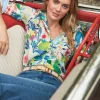 Clearance J. McLaughlin Lois Linen Shirt In Floral Reef Stripe White/Multi