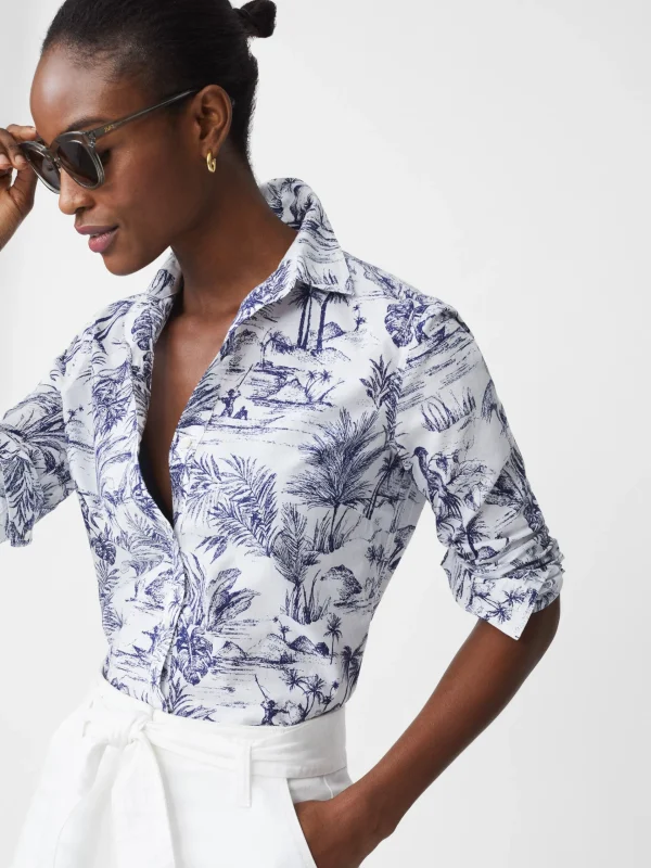 Sale J. McLaughlin Lois Shirt In Heron Toile White/Navy