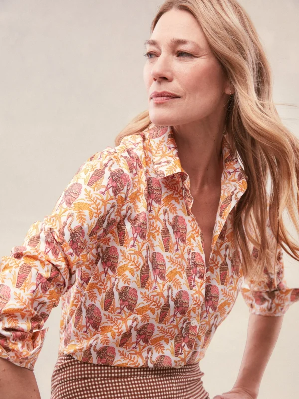 Discount J. McLaughlin Lois Shirt In Rare Bird Off White/Coral