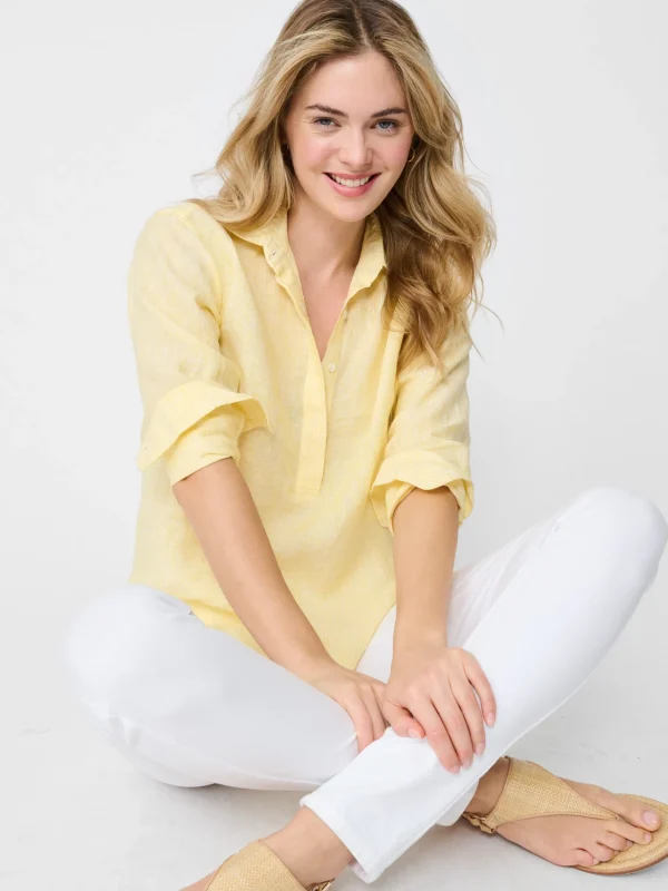 Shop J. McLaughlin Lula Linen Shirt In Stripe White/Yellow