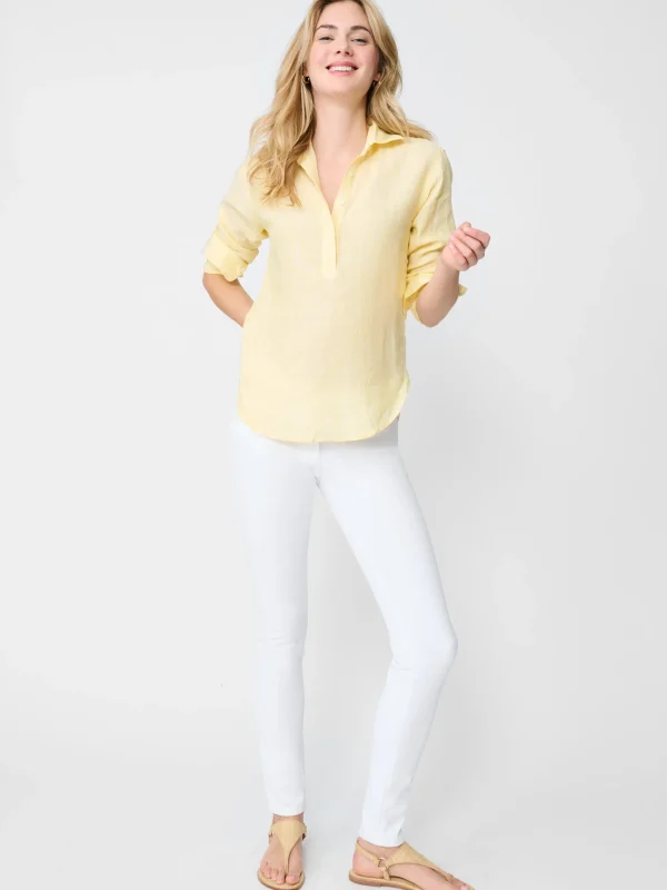 Shop J. McLaughlin Lula Linen Shirt In Stripe White/Yellow