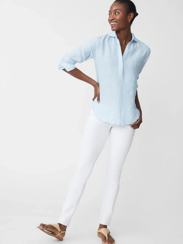 Cheap J. McLaughlin Lula Linen Shirt In Stripe White/Pool Blue