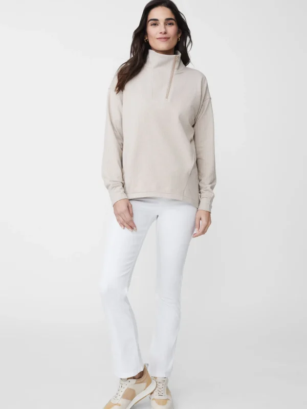 Discount J. McLaughlin Maeba Fleece Top In Herringbone Jacquard Off White/Taupe