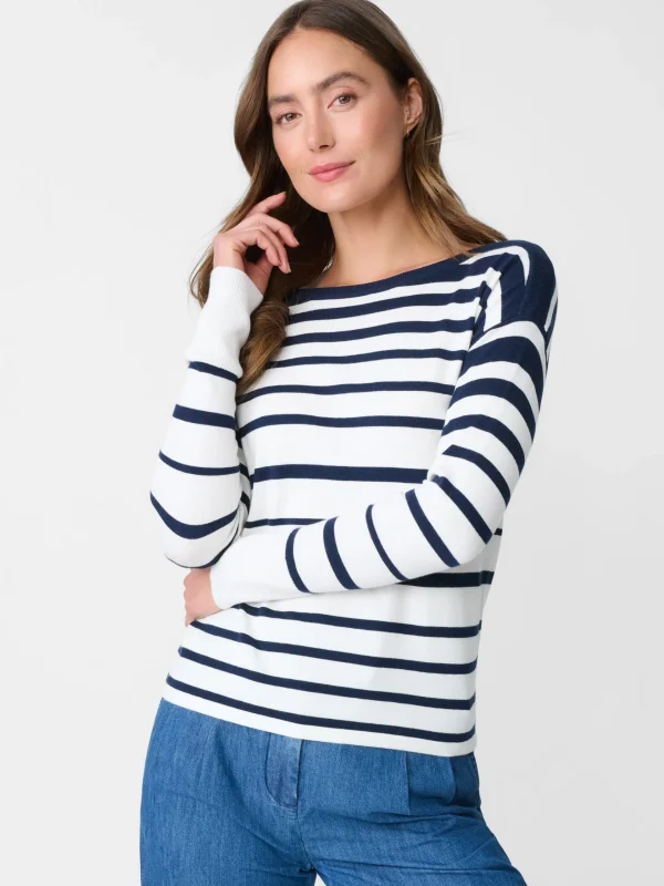 Shop J. McLaughlin Marin Sweater In Stripe White/Navy