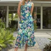 Clearance J. McLaughlin Miramar Linen Dress In Floral Reef Navy/Multi