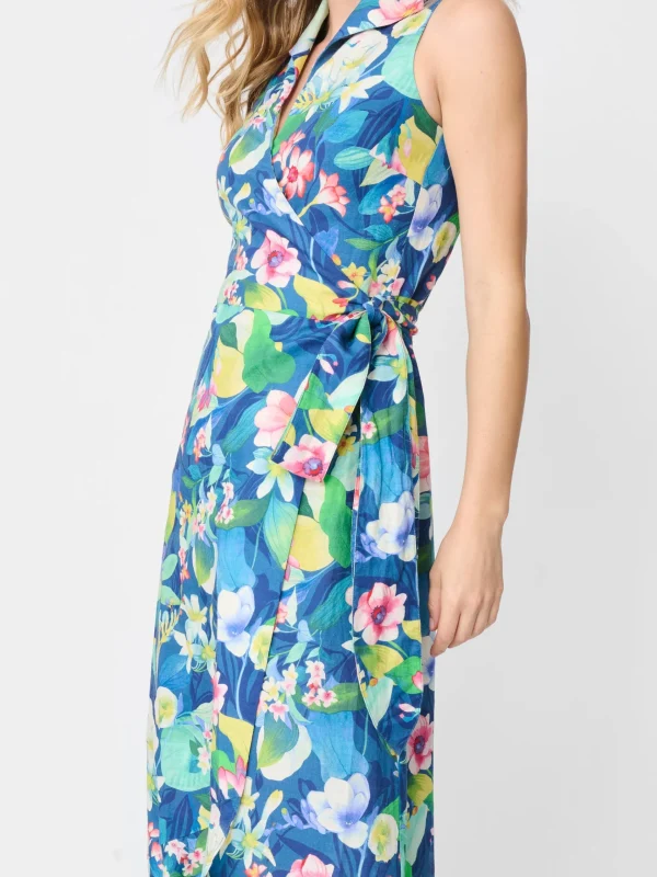 Clearance J. McLaughlin Miramar Linen Dress In Floral Reef Navy/Multi