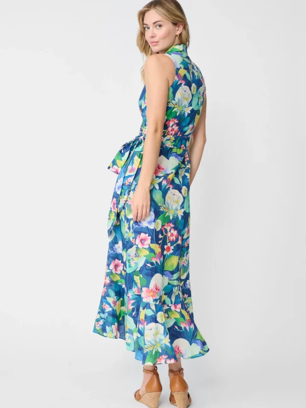 Clearance J. McLaughlin Miramar Linen Dress In Floral Reef Navy/Multi