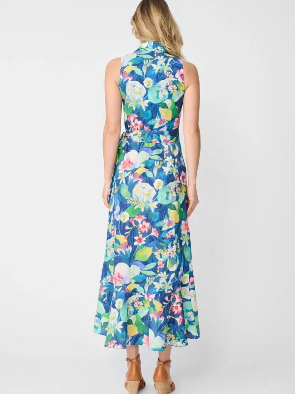 Clearance J. McLaughlin Miramar Linen Dress In Floral Reef Navy/Multi