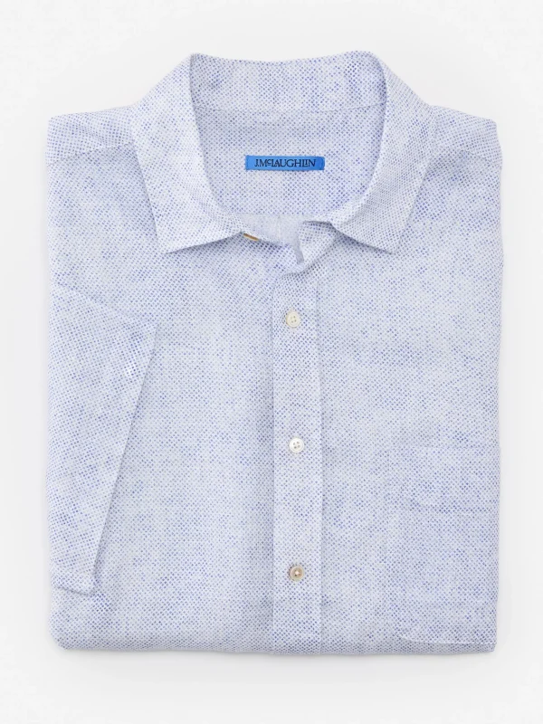 Fashion J. McLaughlin Montauk Modern Fit Linen Shirt In Mini Quatrefoil White/Blue