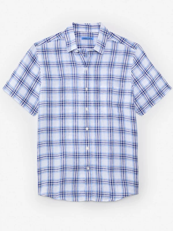 New J. McLaughlin Montauk Modern Fit Linen Shirt In Plaid White/Blue/Navy