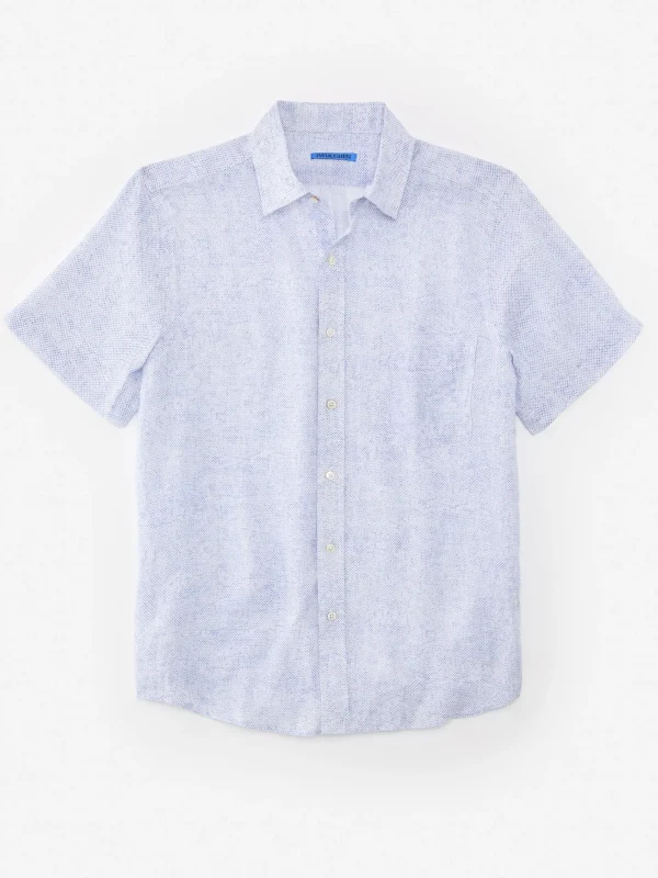 Fashion J. McLaughlin Montauk Modern Fit Linen Shirt In Mini Quatrefoil White/Blue