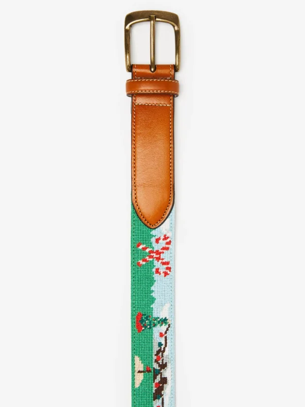 Fashion J. McLaughlin Needlepoint Belt In Santa Play Golf Green/Sky Blue