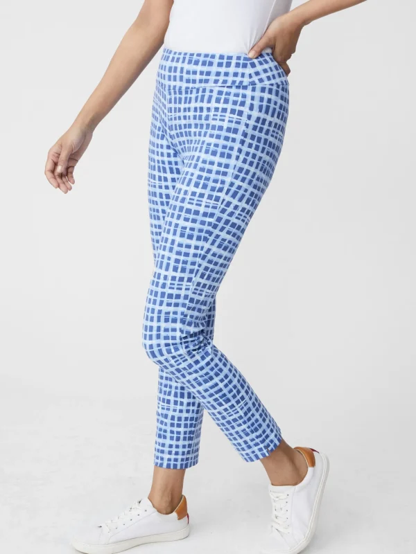 New J. McLaughlin Newport Capri Pants In Painterly Check Navy/Light Blue