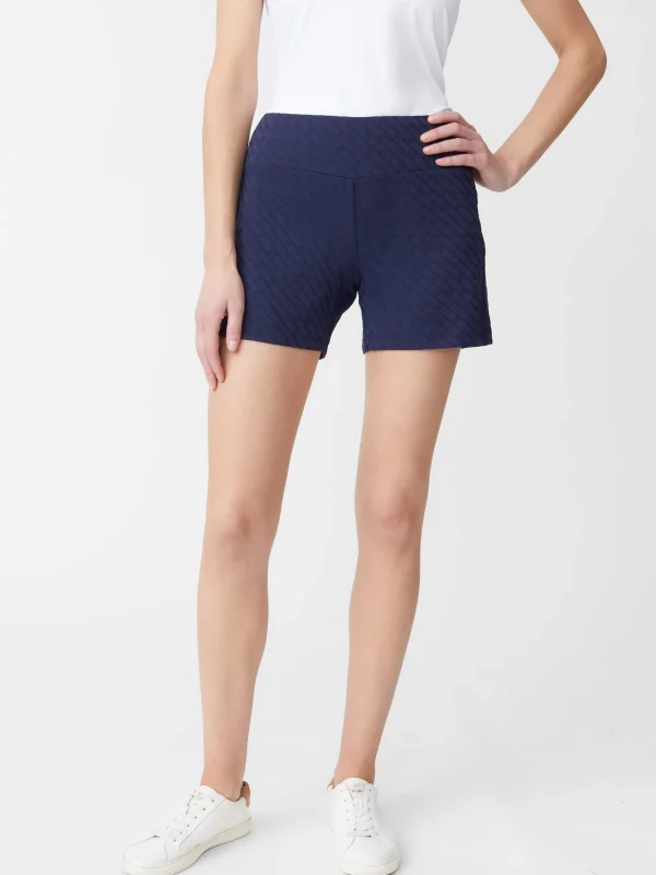 Store J. McLaughlin Newport Shorts In Fernwood Geo Jacquard Navy