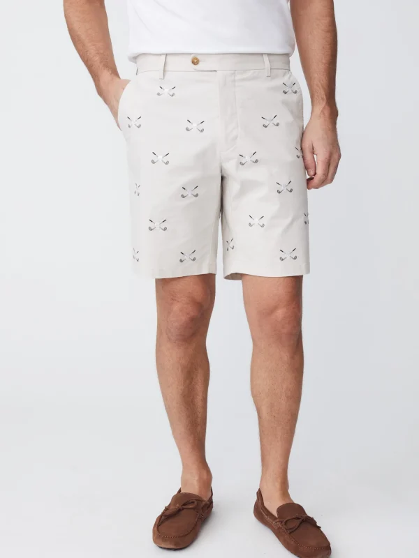 Store J. McLaughlin Oliver 9" Embroidered Shorts In Golf Skull Stone