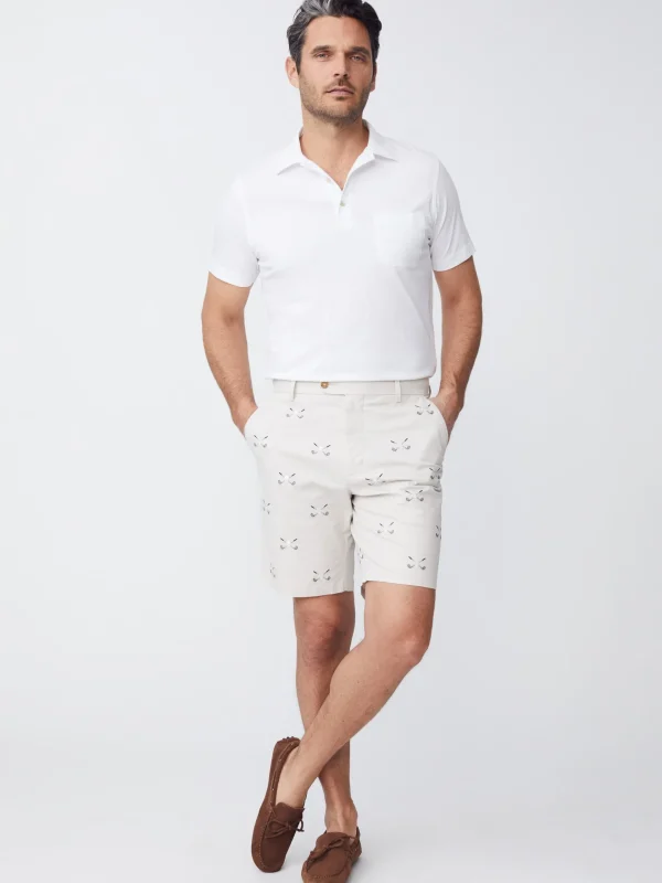 Store J. McLaughlin Oliver 9" Embroidered Shorts In Golf Skull Stone