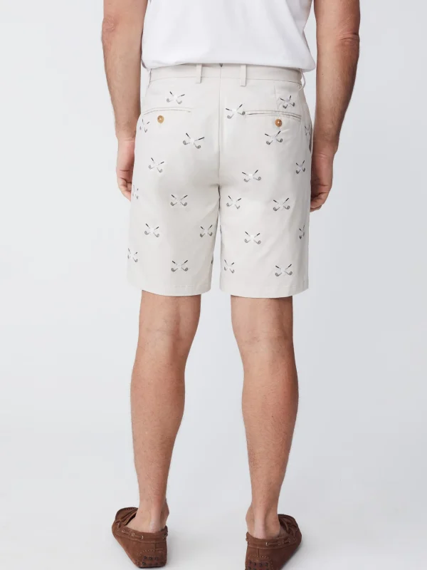 Store J. McLaughlin Oliver 9" Embroidered Shorts In Golf Skull Stone