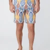 Outlet J. McLaughlin Oliver 9” Italian Twill Short In Mini Carriage House Navy/Brown/Orange