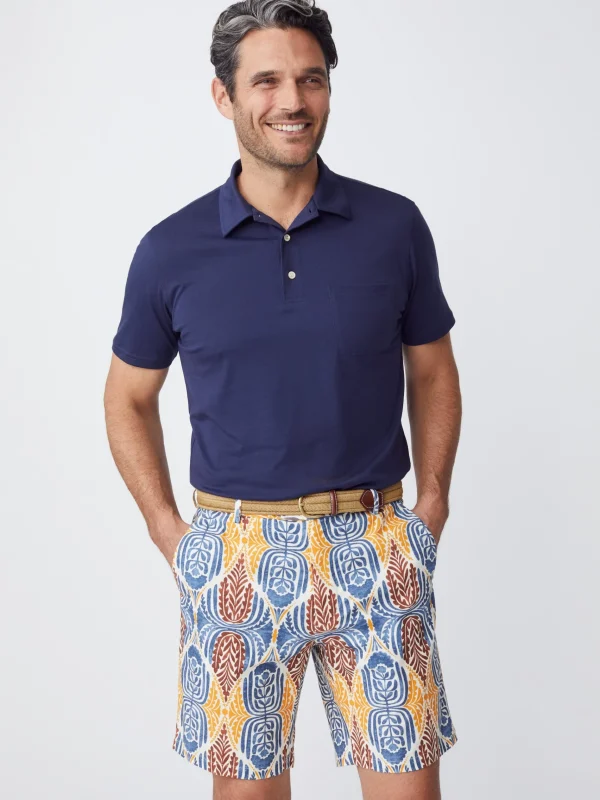 Outlet J. McLaughlin Oliver 9” Italian Twill Short In Mini Carriage House Navy/Brown/Orange