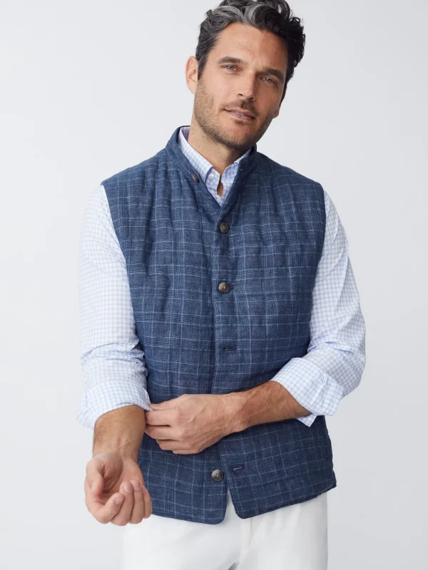 Outlet J. McLaughlin Orson Linen Vest In Glen Plaid Blue/Navy