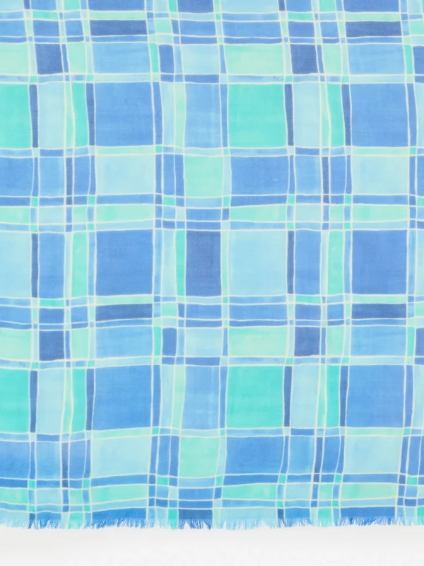 Clearance J. McLaughlin Reed Scarf In Paintbrush Plaid Blue/Aqua