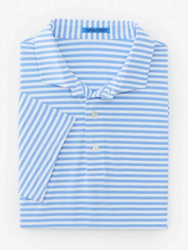 Clearance J. McLaughlin Springer Performance Polo In Bengal Stripe White/Periwinkle