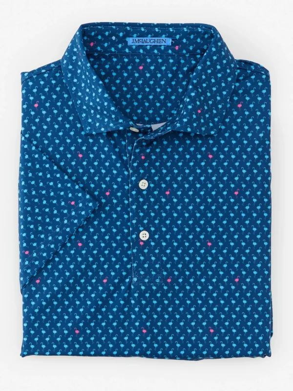 Cheap J. McLaughlin Springer Performance Polo In Flocks Of Fancy Navy/Aqua/Pink