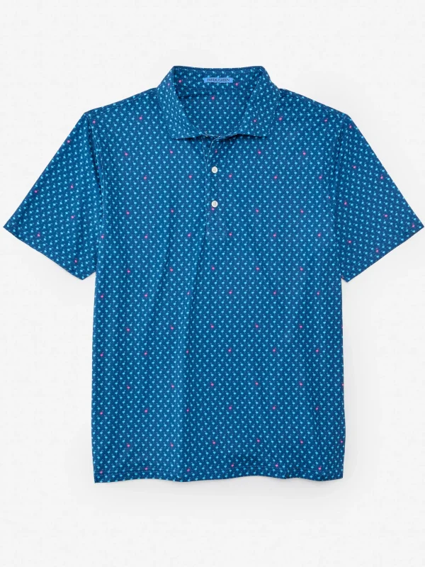 Cheap J. McLaughlin Springer Performance Polo In Flocks Of Fancy Navy/Aqua/Pink