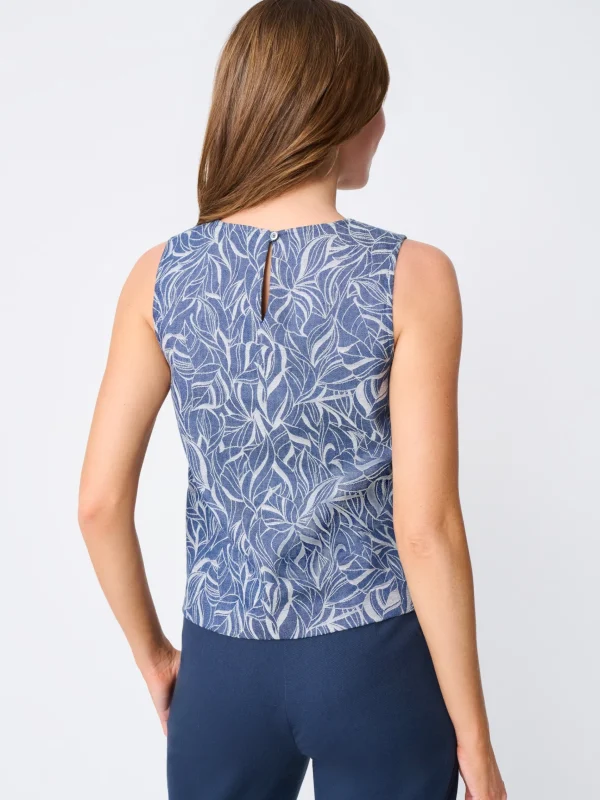 Store J. McLaughlin Sylvie Sleeveless Top In Leaf Lover Jacquard Denim