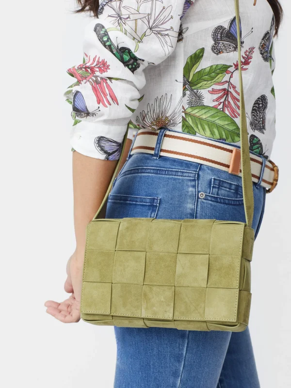 Store J. McLaughlin Una Woven Suede Crossbody Sage