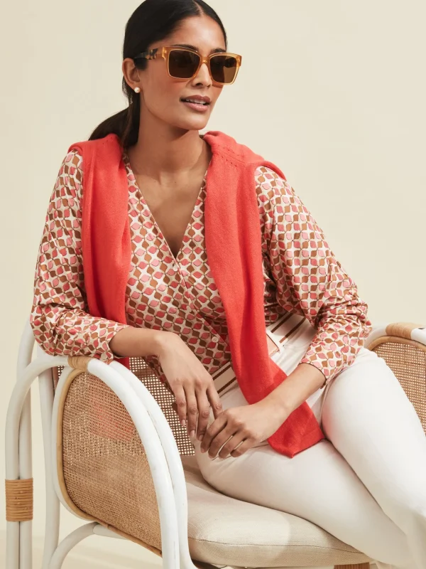 Flash Sale J. McLaughlin Viola Top In Hexcomb Brown/Coral