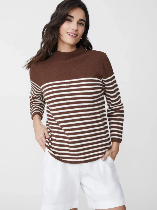 Cheap J. McLaughlin Virginie Sweater In Stripe Brown/Off White