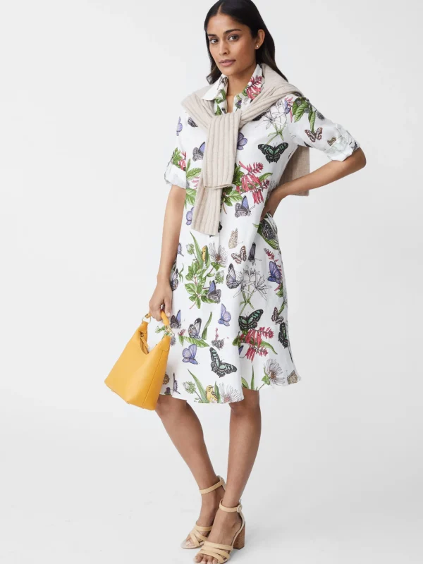 Best Sale J. McLaughlin Wellesley Linen Dress In Jardin Mariposa White/Multi