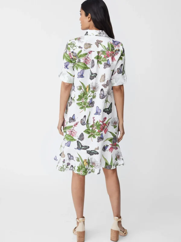 Best Sale J. McLaughlin Wellesley Linen Dress In Jardin Mariposa White/Multi