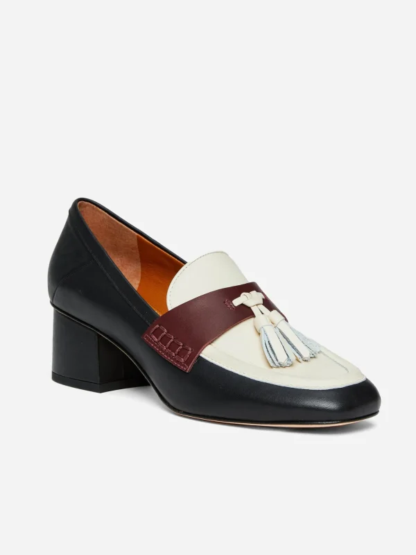 Online J. McLaughlin Wenona Leather Heeled Loafers In Color Block Black/White/Wine