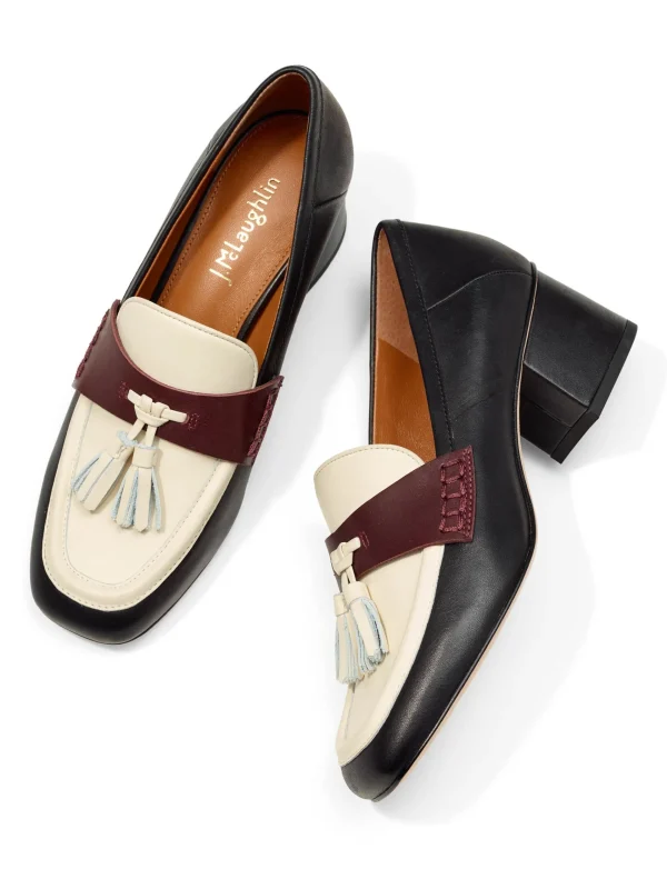 Online J. McLaughlin Wenona Leather Heeled Loafers In Color Block Black/White/Wine