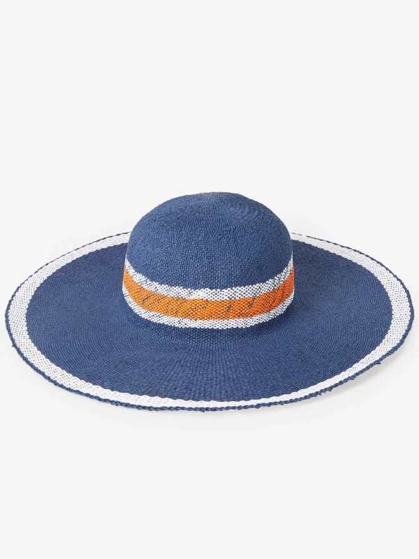 New J. McLaughlin Willemstad Straw Hat In Stripe Navy/Orange