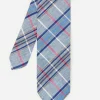 Store J. McLaughlin Woven Linen Cotton Tie In Plaid Light Denim