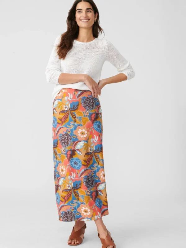 Clearance J. McLaughlin Zahara Skirt In Terra Blossom Bias Blue/Coral/Orange