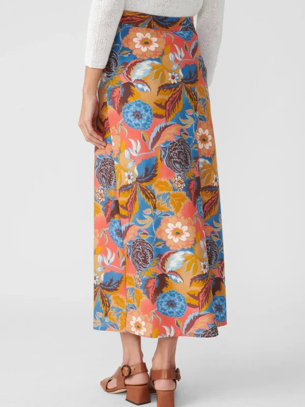 Clearance J. McLaughlin Zahara Skirt In Terra Blossom Bias Blue/Coral/Orange